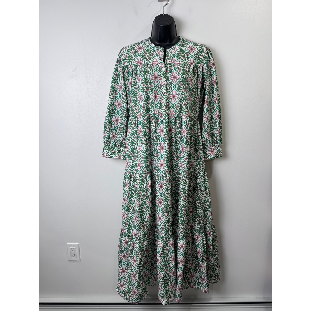 Pink City Prints Women Green Floral Tiered Maxi Dress Cotton XS